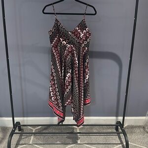 Dex Red & Black Floral Handkerchief Dress